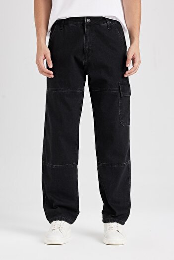 DeFacto 100% Cotton Wide Leg Fit Wide Fit Regular Waist Wide Leg Cargo Pocket Jean Pants B4638Ax24Au