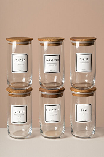 Fhilli 6-Piece Pine Tree - Set of Glass Storage Container and Spice Rack with Vacuum Lid Gift