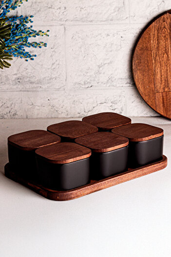 Snippy Luma Black - 300 ml Snack Ceramic Breakfast Bowl Wooden Vacuum Lid with Tray