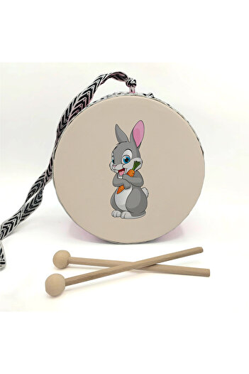 BAKSEPETE Rabbit Printed Leather Toy Children's Drum Pink (2-5 Years Old)