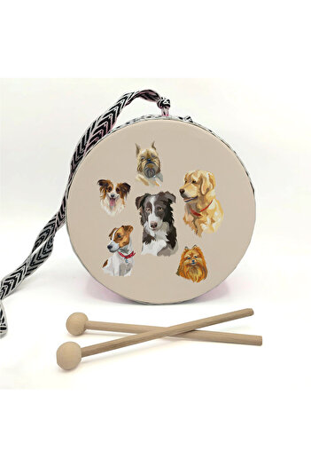 BAKSEPETE Dogs Printed Leather Toy Children's Drum Yellow 2-5 Years)