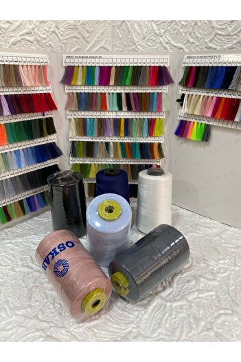 Oskar 120No Polyester Sewing Thread 5000 Mt (6 Pcs) (Pudra Pink-Black-Bebemavi-White-Smoked-Dark Blue)