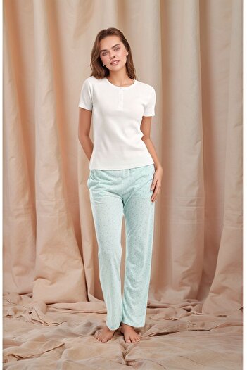 Pierre Cardin Women's Short Sleeve Half Placket Patterned Viscose Pajama Set
