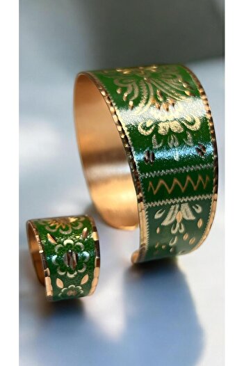 PrestigeSO Green Copper Bracelet Copper Earrings Copper Ring Set