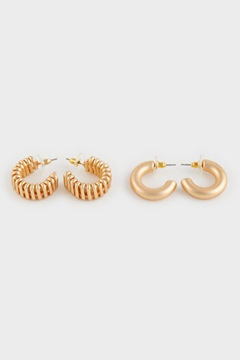 DeFacto Women's 2-Piece Matte Gold Earrings E1333Axns