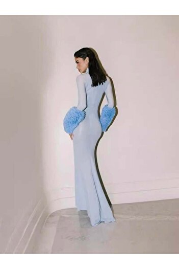 theanemos BEBEK MAVİSİ BALON KOL DETAYLI BALIK FORM ELBİSE