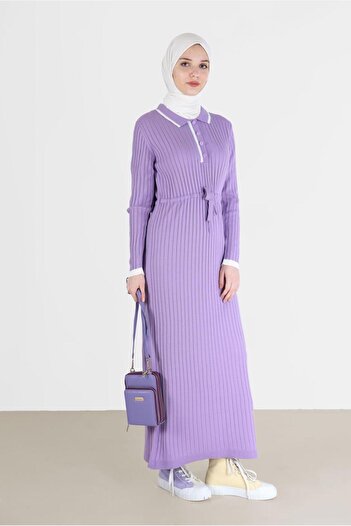 Alvina POLO Collar Ribbed Knitwear Dress 42122