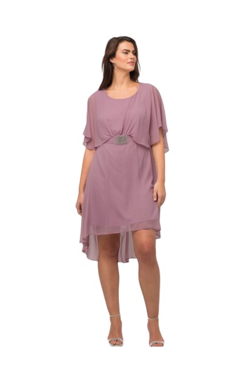 MAMAYAGA Women's Crew Neck Flounce Skirt, Sleeve Detail, Large Size, Curve Waist Buckle Dress
