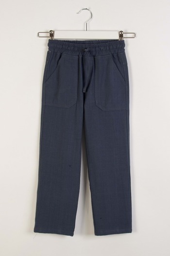 wakawakakidsstore Boy's Linen Trousers with Pockets and Elastic Waist - Indigo