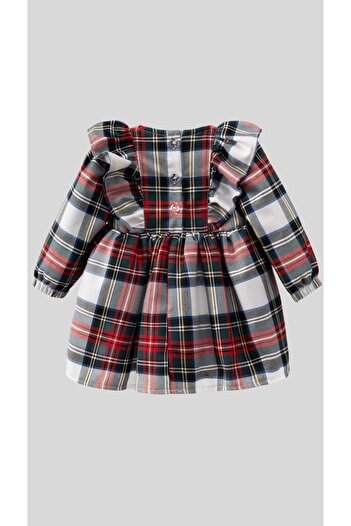 wakawakakidsstore Plaid Patterned Girl's Dress with Bow Detail on the Front and Button Closure on the Back