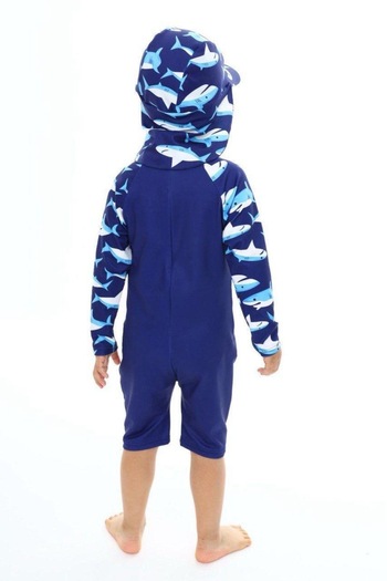 Lolliboomkids Boys' Sun Protection Brim Hat Dinosaur Character Print Swimsuit Suit with Sea Shorts