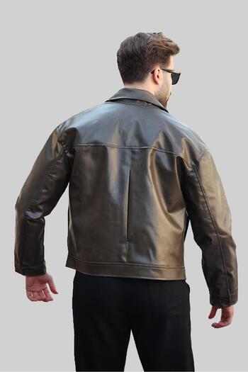 KOCCI Old Money Style Ανδρικό Oversize Vintage Biker Μαύρο Δερμάτινο Μπουφάν