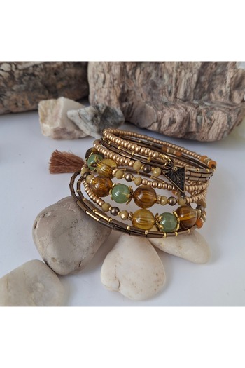 azra takı tasarım Handmade Women's Authentic Wrapped Multiple Natural Stone Bracelet