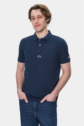 UCLA Ανδρικό μπλουζάκι QUINTON Navy Blue Polo Collar Κεντημένο Standard Fit