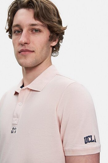 UCLA Quinton Dusty Pink Polo Neck Embroidered Standard Fit Men's Tshirt