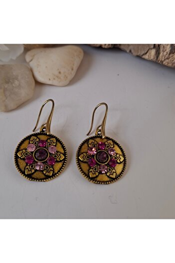 azra takı tasarım Colorful Women's Earrings with Handmade Crystal, Brass Dangle