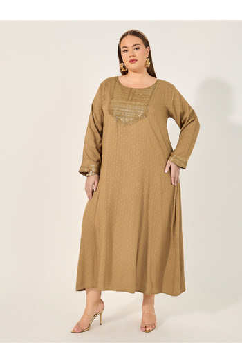 Styli Plus Size Embroidered Round Neck A-Line Jalabyia