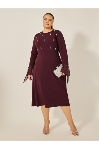 Styli Plus Size Embellished Long Sleeves A-Line Midi Dress