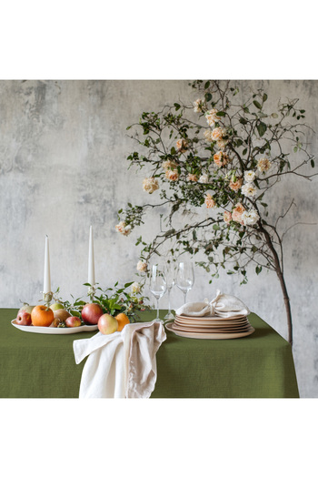 Meine Home Green Linen Table Cloth Carefree Fabric