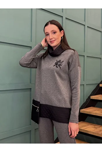 AYHAN Quilted Tracksuit Set with Front Pocket, Collar and Hem