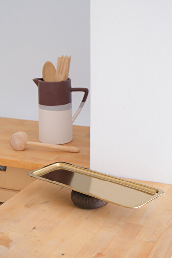 Beige & Stone Wooden Leg Baton Gold Decorative 33 cm Pastry Cake Presentation/Serving Plate Stand
