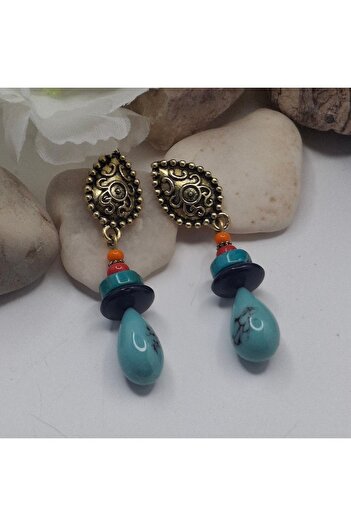 azra takı tasarım Handmade Women's Blue, Orange, Red, Dark Blue Dangle Earrings