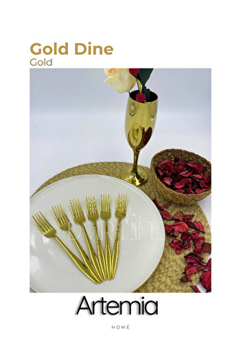 DMR LİFE Gold Dine Set of 6 Dessert Forks |   Gold |   18/10 Stainless Steel