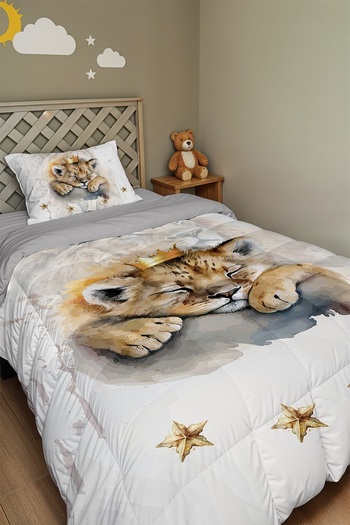 EVPANYA Baby Sleeping Lion Patterned Single Quilt and Pillowcase