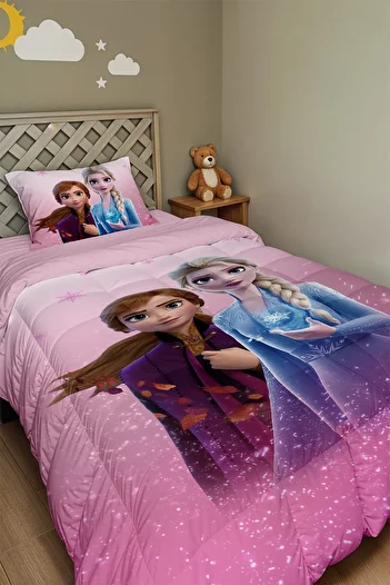 EVPANYA Pink Elsa and Anna Patterned Single Duvet and Pillow Case