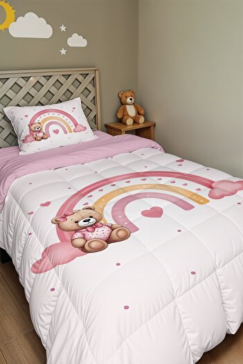 EVPANYA Rainbow Baby Teddy Bear Patterned Single Quilt and Pillowcase