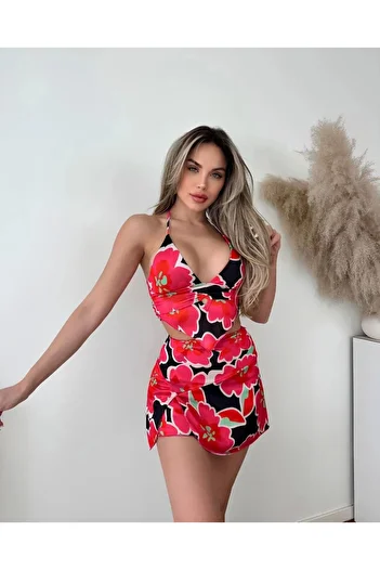 Ovebu Red Patterned Top and Bottom Set