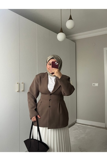 MESEQ Waist Pleated Lined Blazer Brown