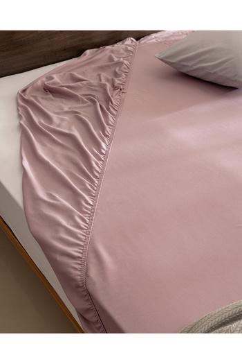 Madame Coco Ciel Double 100% Cotton Elastic Satin Bed Sheet - Light Plum