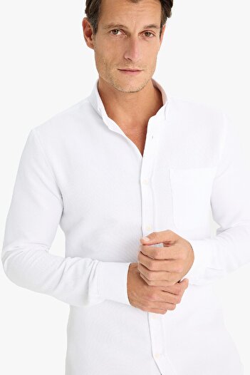 DeFacto Slim Fit Slim Fit Polo Neck Textured Long Sleeve Shirt T2066Az25Sp