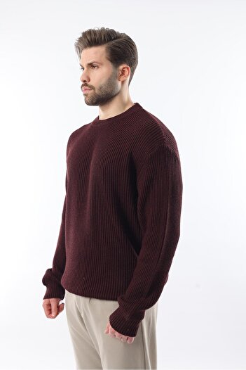 Madmext Claret Red Crew Neck Knitwear Men's Sweater E7410