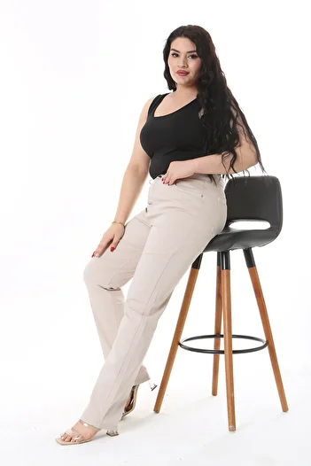 Şans Women's Plus Size Stone High Waist 5 Pockets Lycra Gabardine Pants 65N38731