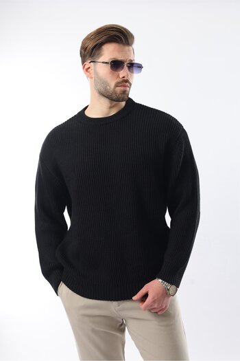 Madmext Black Crew Neck Knitwear Men's Sweater E7410