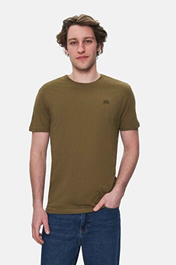 UCLA Ανδρικό μπλουζάκι HARPER Dark Khaki Crew Neck Κεντημένο Standard Fit