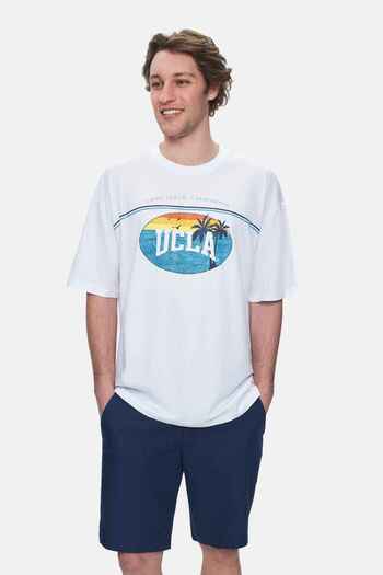 UCLA Ανδρικό μπλουζάκι AIRE White Crew Neck με στάμπα Oversize