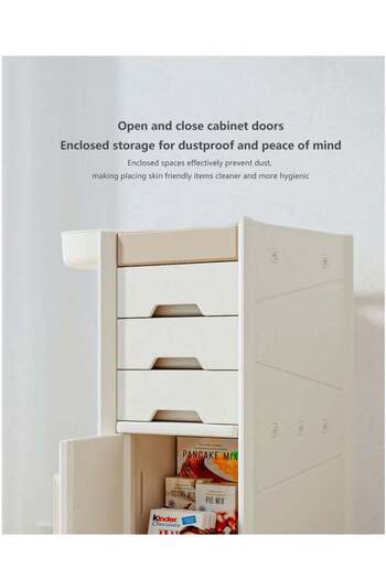 COOYA 5-Tier Multi-Functional Baby Organizer,Foldable and Mobile,with Universal Wheels and Drawers,Beige