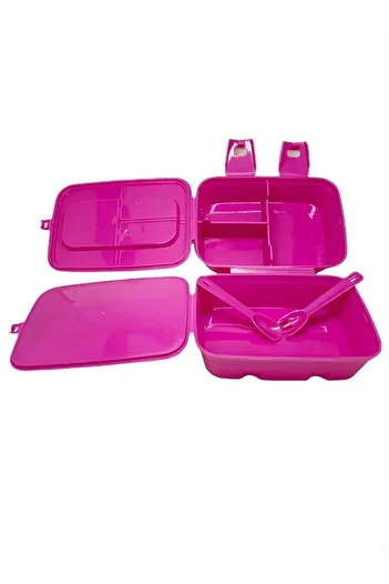 Relaxion Relaxion Princess Patterned Pink 4 Compartment Children's Lunch Box Storage Container Set with Spoon and Fork