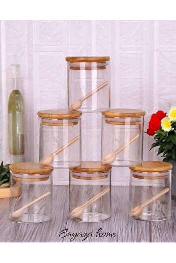 ENYAZA(2024) Bamboo Silicone Lid 6-Piece Borosilicate Glass Spice Rack - 250 ml Spice Set 18 Pieces