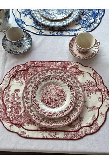 ref crea Toile De Jouy Set de 2 farfurii americane Burgundy