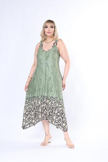 mami butik Plus Size Summer Sling Asymmetrical Skirt Cut Combed Cotton Dress