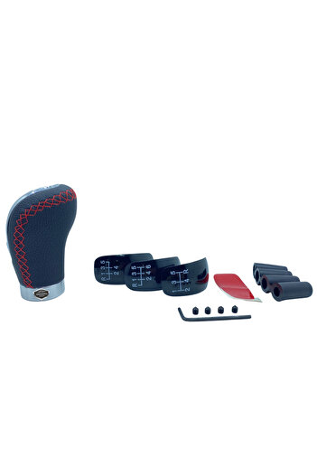 caralp Universal Red Stitched Leather Sporty Look Gear Shift Knob Manual Gear Shift Lever with Cover and Attachment