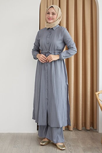 InStyle Long Tunic and Trousers Brow Gray Suit