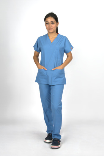 SEZA TEKSTİL Set de uniforme pentru medic și asistentă, unisex, albastru mare Premium Flex