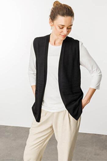 Desen Triko Women's Summer Knitwear Vest with Pockets Black