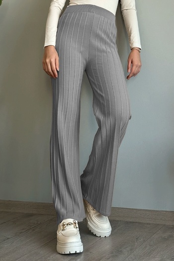 InStyle Kalın Fitilli Gri Triko Pantolon