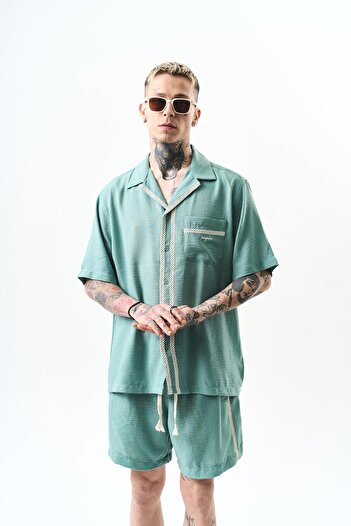 Respire Men's Embroidered Oversize Linen Shirt and Shorts Set